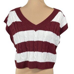 SO Sweater Vest V-Neck Size S Small Maroon Creamy White Stripe